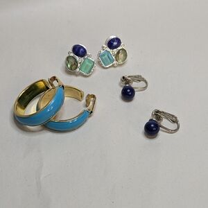 Vintage Blue Color Clip On Earring Set Of 3